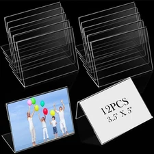 12 Pcs 3.5 x 5 Inch Acrylic Picture Frame Slant Back Photo Frame Clear Sign H