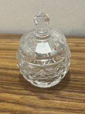 Vintage Hand Cut Lead Crystal Mustard Pot / Jam Jar with Notched Lid - 3.5"