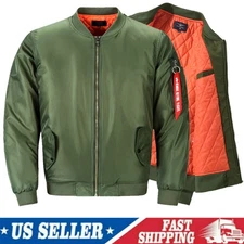 Mens Heavy Weight MA-1 Flight Bomber Jacket Full Zip Outerwear Coat