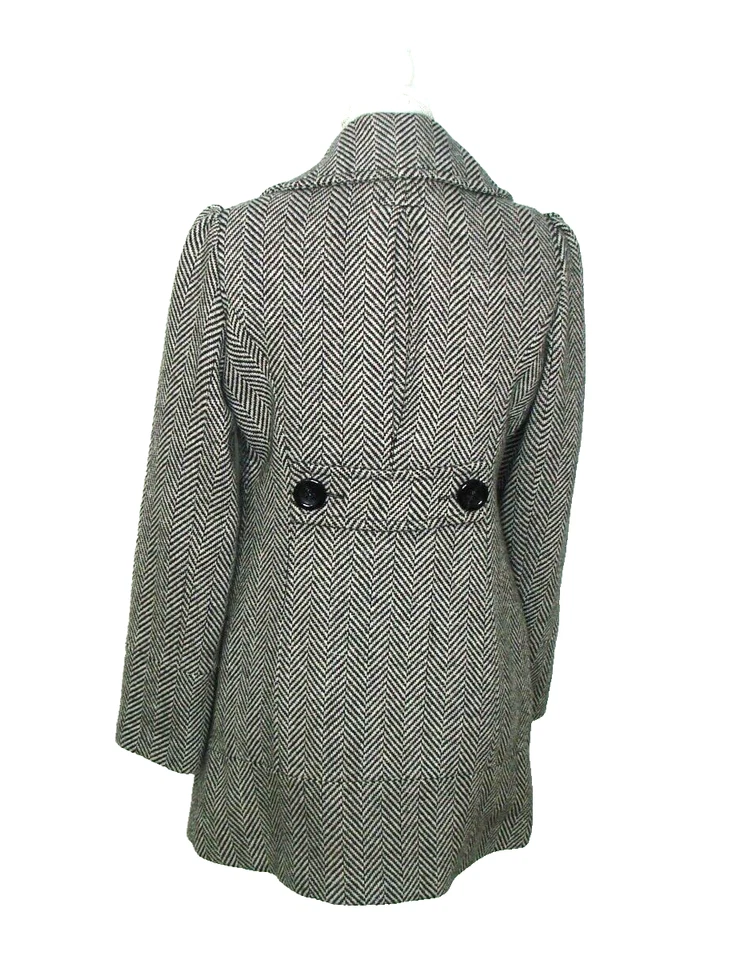 Abrigo Guess Mezcla Lana Guisante Talla Med Chevron Negro Blanco Doble Pecho Acampanado Foto 2 de 4