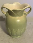 Vintage Red Wing Pottery 930 Lotus Double Handled Vase Sea Foam W/ Beige Inside