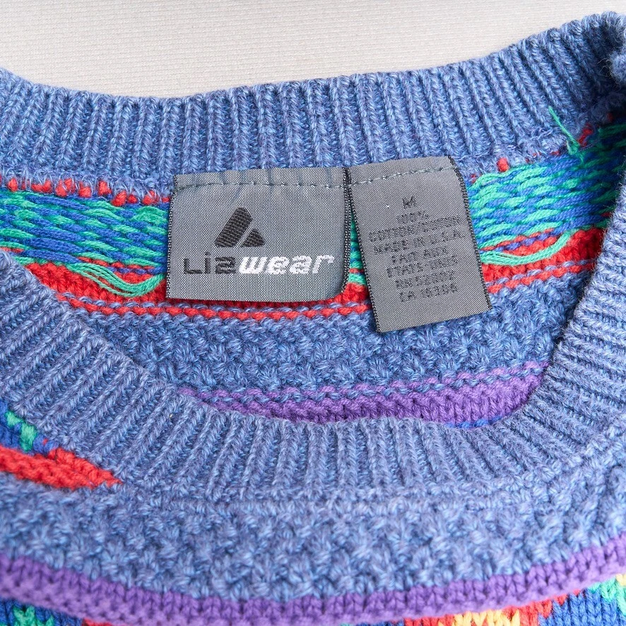 Suéter de punto grueso colorido vintage Lizwear para mujer M 3D Pullover Crew años 90 Foto 4 de 4