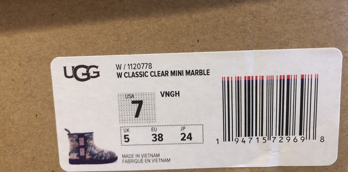 UGG CLASSIC CLEAR MINI MARBLE WATERPROOF SHEEPWOOL RAIN BOOTS, US