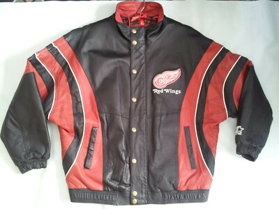 VINTAGE STARTER DETROIT RED WINGS LEATHER FULL ZIPP JACKET