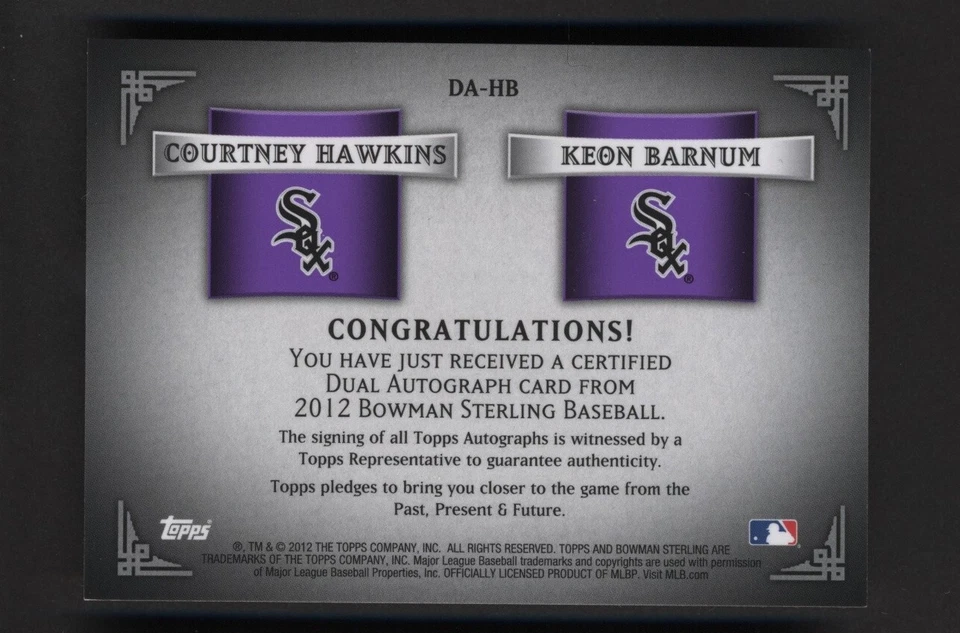 Bowman Sterling Courtney Hawkins Keon Barnum 2012 púrpura automático #10/10 White Sox Foto 2 de 2