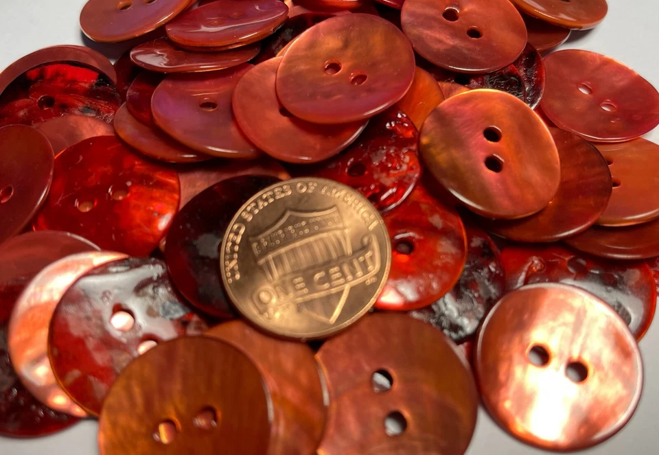 8 PCS ONLY! Red Dyed Iridescent Abalone Shell 2-hole Buttons 18mm 11/16" 12676 - Image 4 of 4