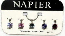 New NAPIER 5 Changeable Necklace Enhancers Silver Shades of Lavender,Rose,Purple