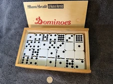RARE MIAMI HERALD el Nuevo Herald PREMIUM DOUBLE NINE DOMINOES/WOOD BOX NIB
