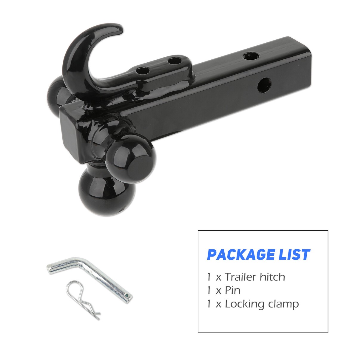 MaxxHaul 51003 Trailer Hitch Tri Ball Mount With Hook Pin Rotatable Tow Shackle 2 In Reciever 12000 Lbs Capacity Heavy Duty With 1-7/8 In 2 In 2-5/16