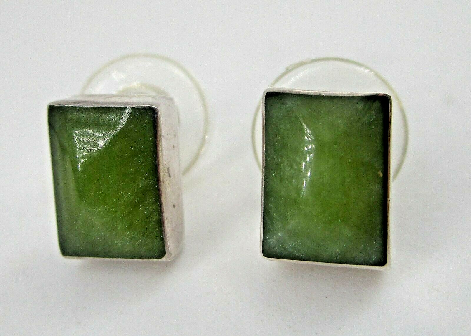Sterling Silver Earrings Stud Rectangle Cabochon … - image 2