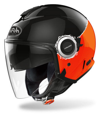 Airoh Helios Jet Helm Fluo Schwarz Orange mit langer Sonnenblende