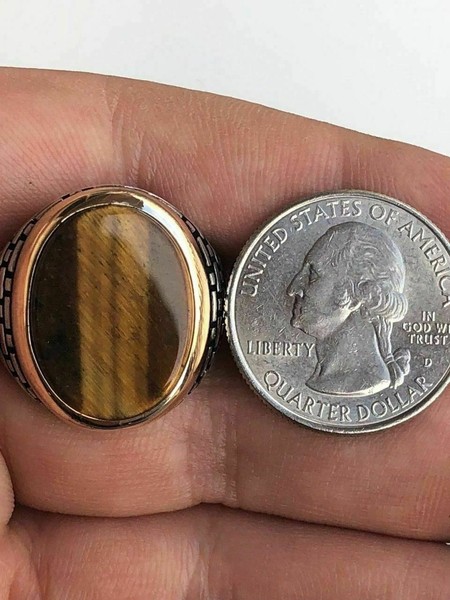 Alternate view of 10k Gold Plated 925 Sterling Silver Tiger's Eye Mens Large Ring Size 7-13 Pinky