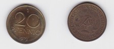 20 Pfennig Messing M&uuml;nze DDR 1979 fast Stempelglanz (130967)