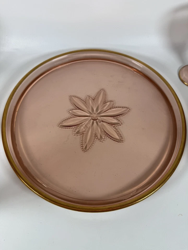 VTG 1920s Set of 8 Pink Depression Glass Shot / Liquor Glasses with Tray - Image 2 of 4