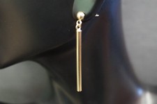 14K Solid Yellow Gold Beautiful 1.6" Polished Bar Drop Earrings.