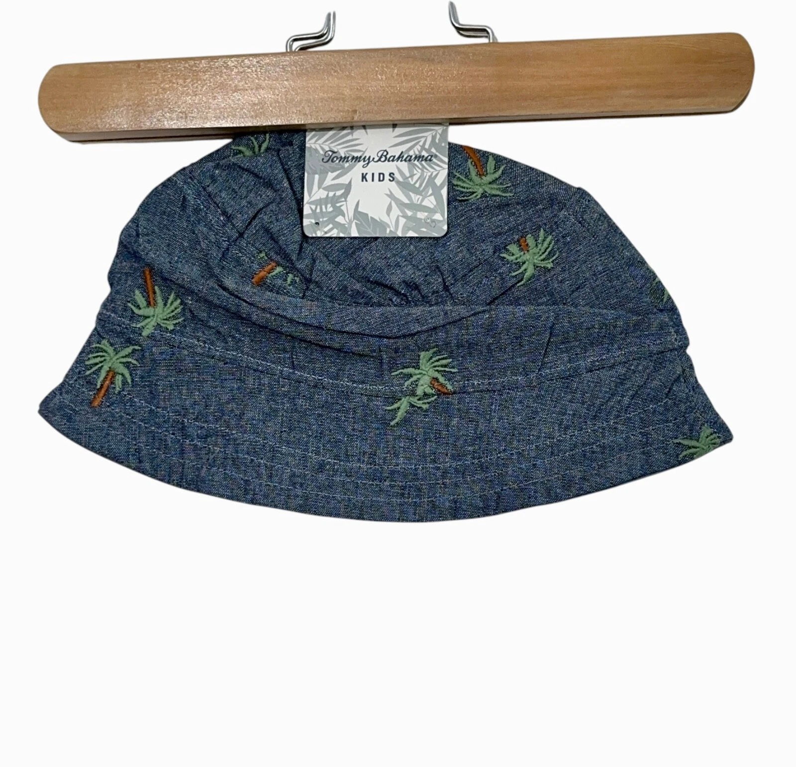NWT Tommy Bahama Kids Baby Cotton Denim Bucket Hat OS Palm Tree Sun Beach Gift