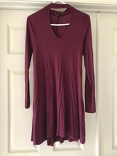 Express Choker Deep Plunge V-Neck Dress Sz XS Maroon Long Sleeve Flowy Fit Swing