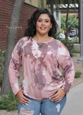 New PLUS SIZE Womens PINK TIE DYE ONE SIDED COLD SHOULDER SHIRT TUNIC 1X 2X 3X