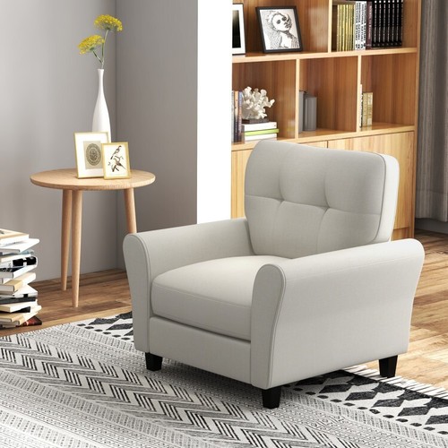 Modern Upholstered tufted Accent Chair Armchair Living Room w/Rubber Wood Legs - Picture 4 of 10