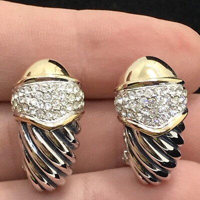 Vintage T*J  High-End  Two-tone  Pave CZ's  Renaissance Revival Pierced Earrings