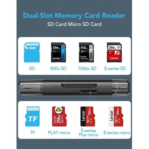 Lexar RW310 Dual-Slot SD microSD Card Reader USB 3.2 Gen1 170MB/s 2 in 1 USB-C - Picture 6 of 10