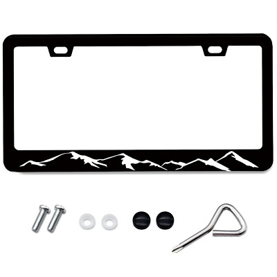 For Subaru Outback Mountains Raised BLACK Metal Car License Plate Frame Cover