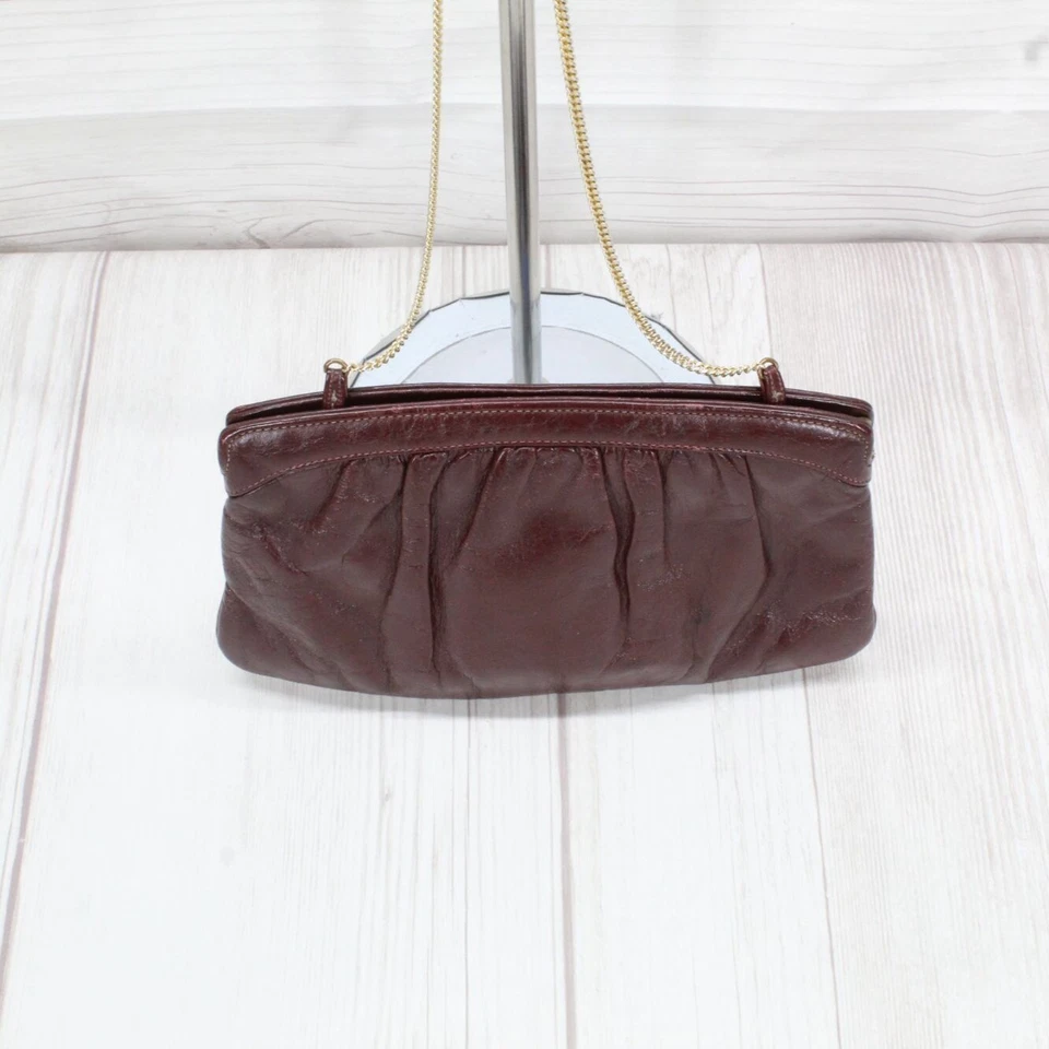 Vintage Morris Moskowitz Maroon Leather Gold Multi-Chain Strap Crossbody Bag - Imagem 3 de 4