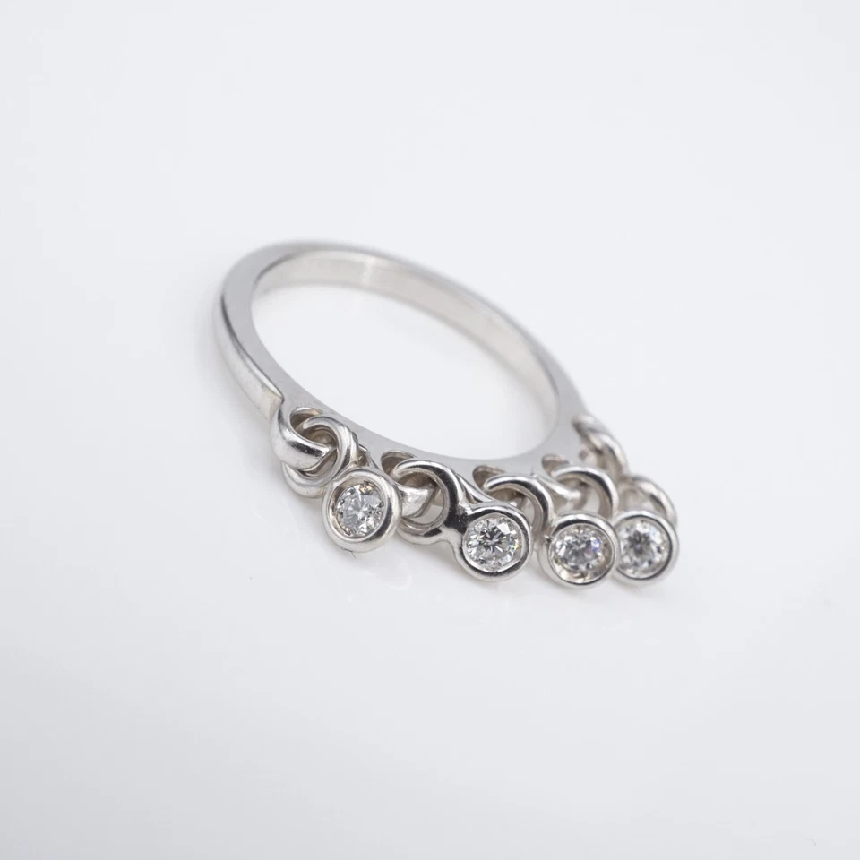 Anillo Dior Diamantes 18k Coquine Oro Blanco Colgante Flecos Talla 5 RG4577 Foto 4 de 4