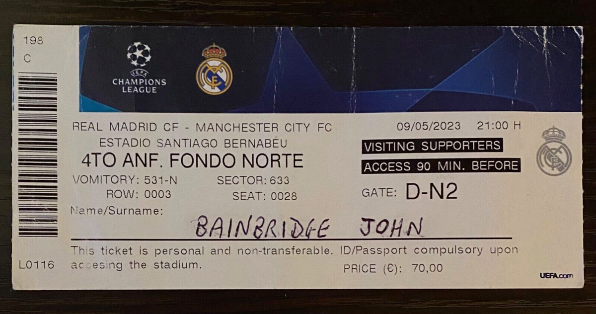 2023 Real Madrid vs Manchester City Champions League Semi Final Ticket  Haaland