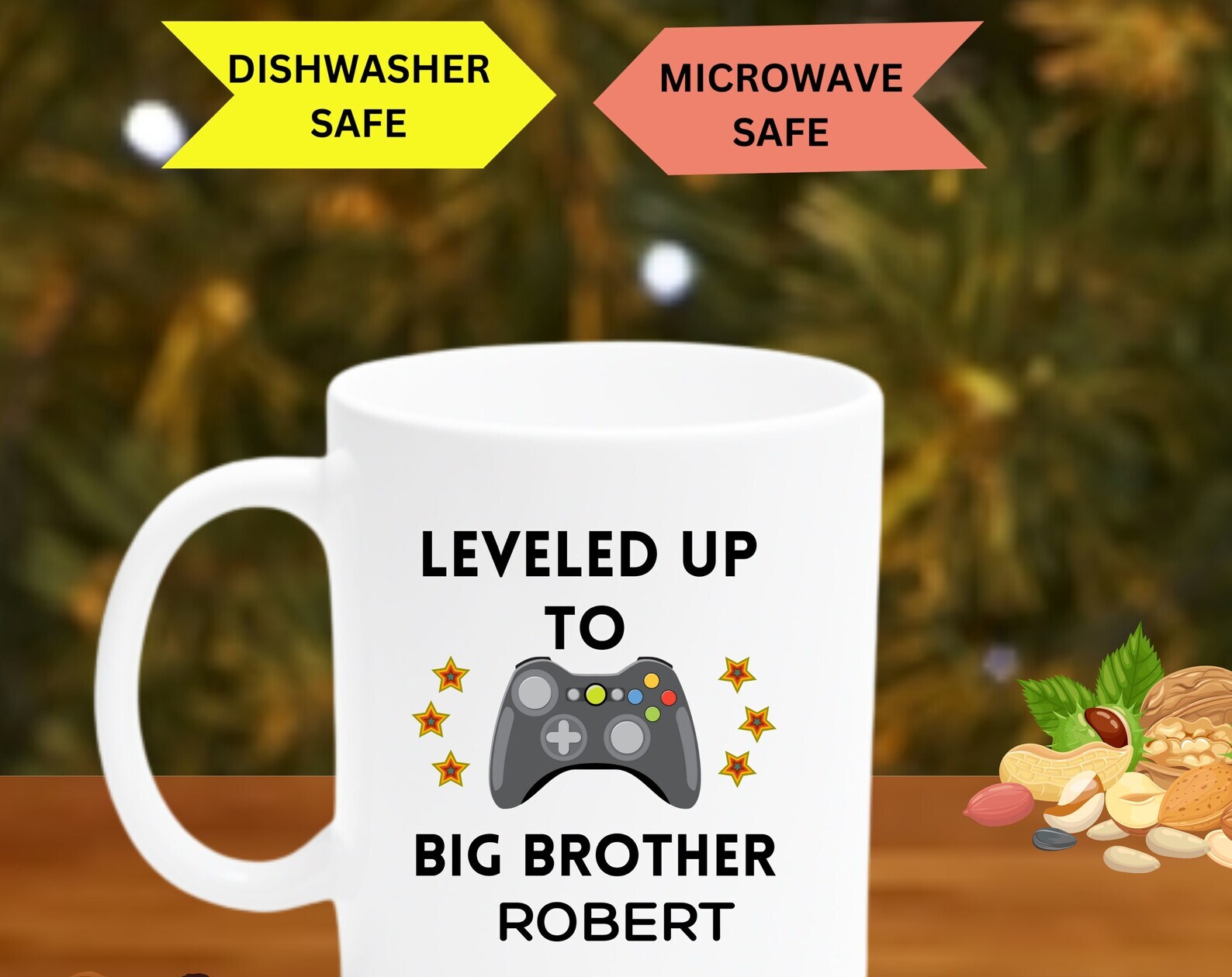 Leveled Up To Big Brother Gamers Gift Announcementmug Personalized Mug Video Gam