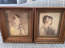 Antique Pair MAPLE FRAMES Gold Filigree CHARLOTTE & PETER C & A RIchards Boston