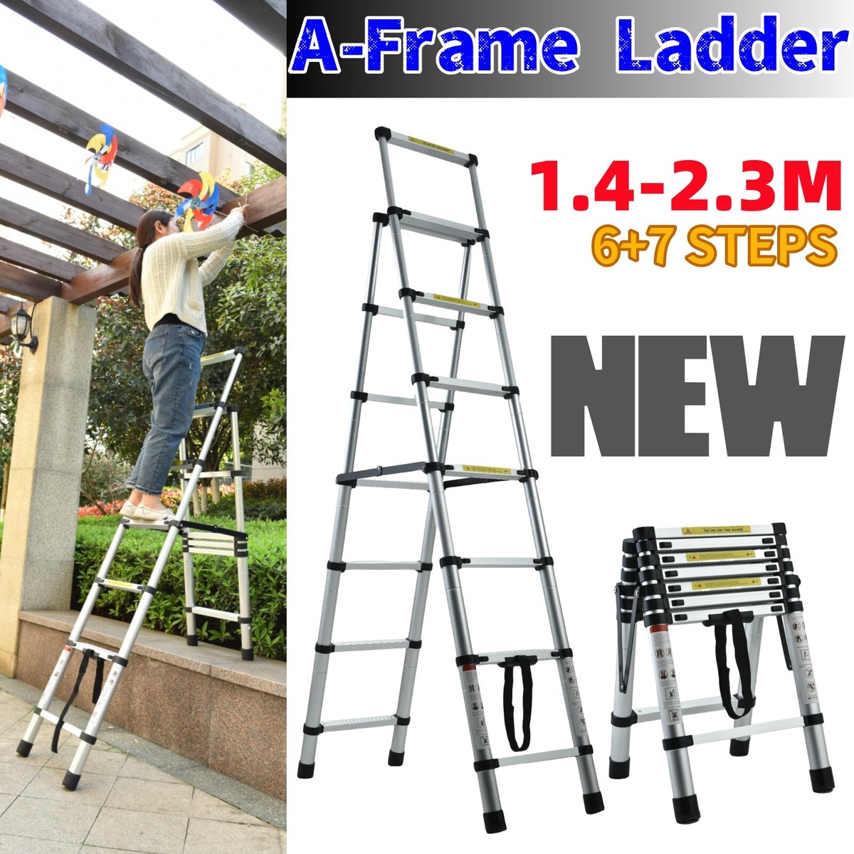 Extension Ladder 12.5FT Telescoping Ladder - Aluminum Collapsible ...