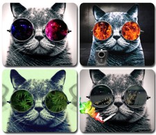 COOL CAT w/ Sunglasses  Mouse Pad / PC Mousepad  Funny GIFT Meme Trippy Stoned