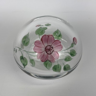 Orrefors Sweden Hand Painted Signed EVA ENGLUND NYPONROS Paperweight Crystal