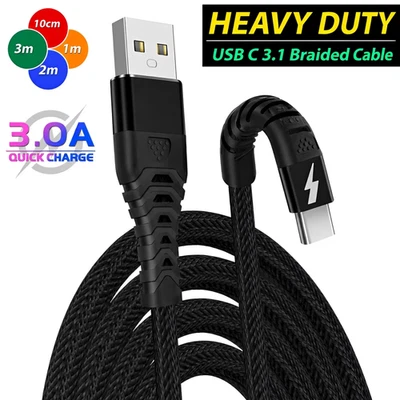 HeavyDuty USB A-Type C Charging Cable Braided Fast Phone Charger Long Lead 1m 2m - Image 1 of 4