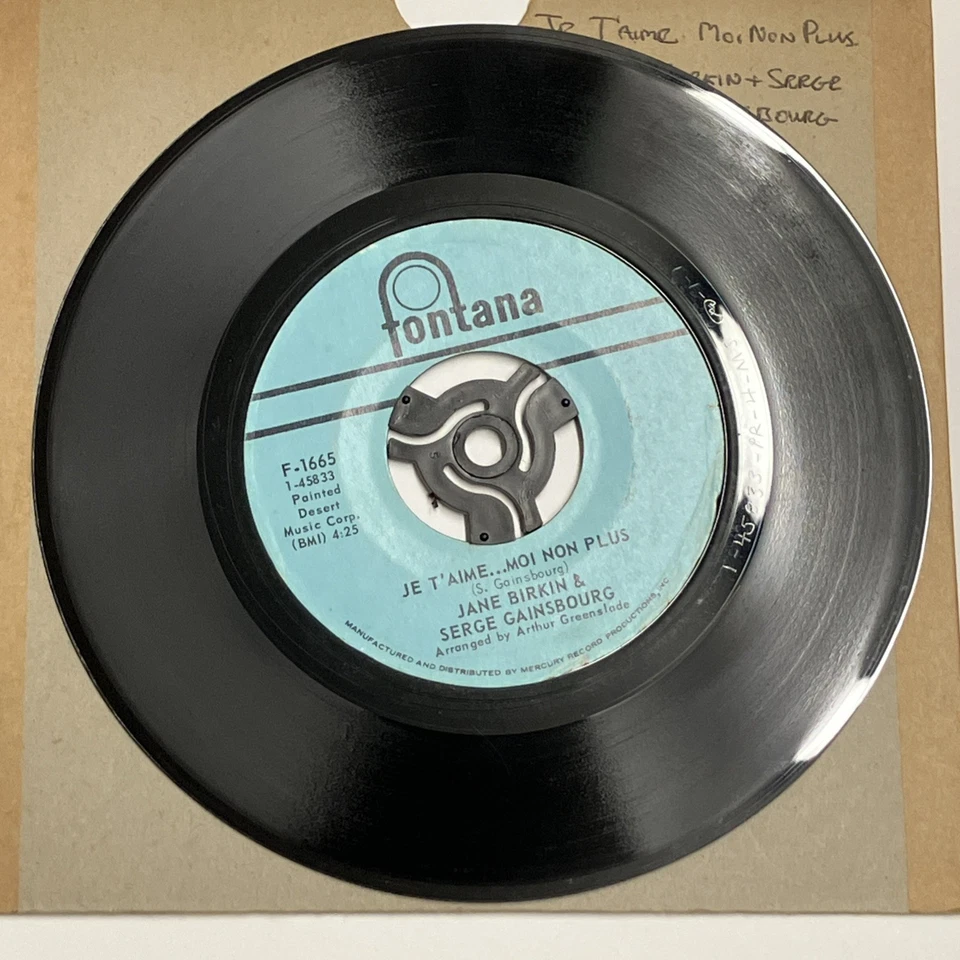 Jane Birkin & Serge Gainsbourg Je T'aime... Moi Non Plus - 7" Vinyl 1969 F-1665 - Image 2 of 3