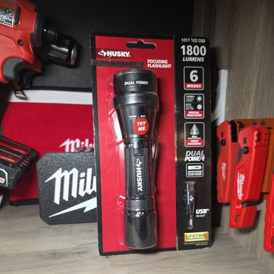 #ad Husky 1800 Lumens Dual Power LED Rechargeable Tactical Focusing Flashlight $17.99