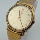 Vintage Timex Quartz Watch Men Gold Tone Stretch Steel Band Analog New Battery