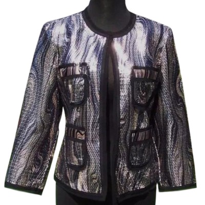 Cache Black Sequin Embellished Lined Top Jacket New Mesh Grosgrain Trim NWT $208