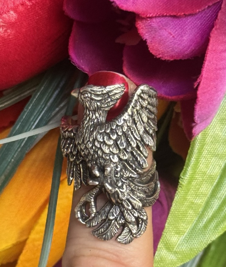 Sterling Silver 925 Eagle Phoenix Eagle Brutalist… - image 7