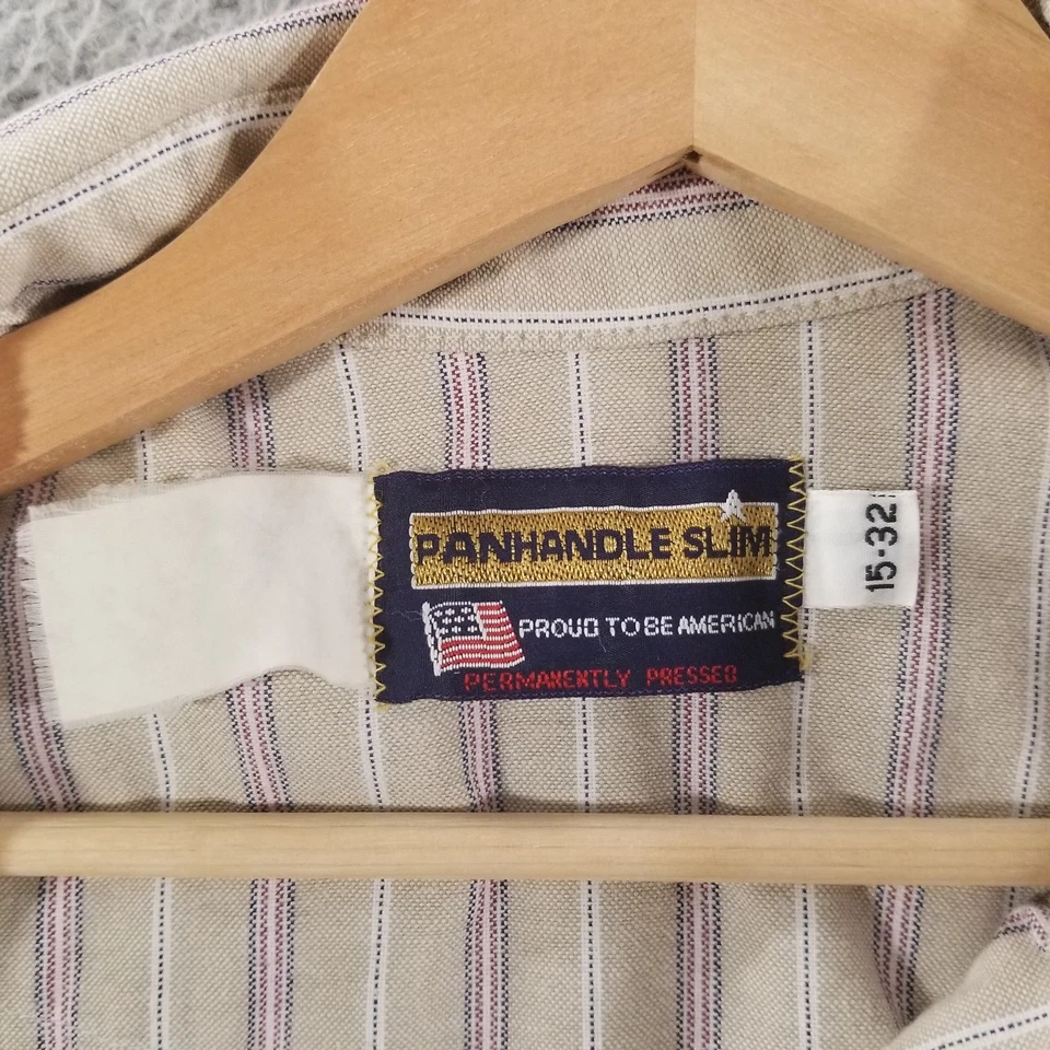 Винтажная тонкая рубашка Panhandle мужская 15 маленькая в полоску вестерн жемчуг застежка США 70-е 80-е - Изображение 3 из 4