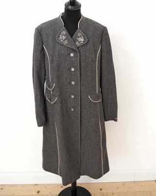 Manteau en loden femme Lodenfrey taille S gris laine blanc vintage costume traditionnel col montant - Photo 1/4