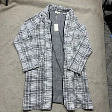 Melloday Cardigan Womens Extra Large Tweed Long Blazer Open Front Plaid NEW