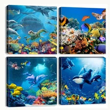 Ocean Dolphin Wall Art Nautical Bathroom Pictures Sea Turtle Fish Whale Wall ...