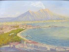 Painting Panoramic View of the Gulf of Naples with Vesuvius around 1920 Signed.