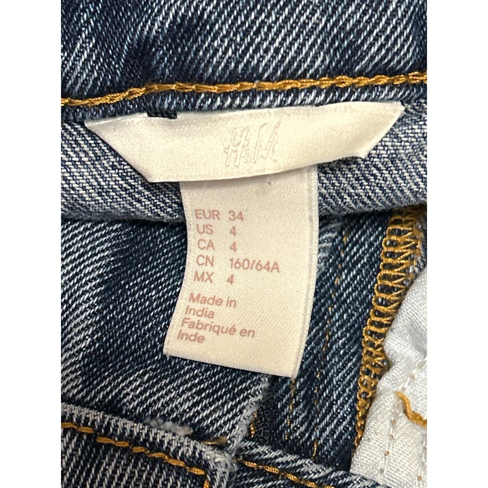 Mini mezclilla falda lápiz H&M para mujer azul cintura alta deshilachada dobladillo crudo talla 4 Foto 4 de 4