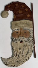 Vintage Large Folk Art Carved Wood Santa Claus with Flange for Hanging 24 x12.5