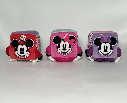 3 Disney Baby Minnie Mouse Sensory Rattle Crinkle Blocks Soft Fabric 3" Plush