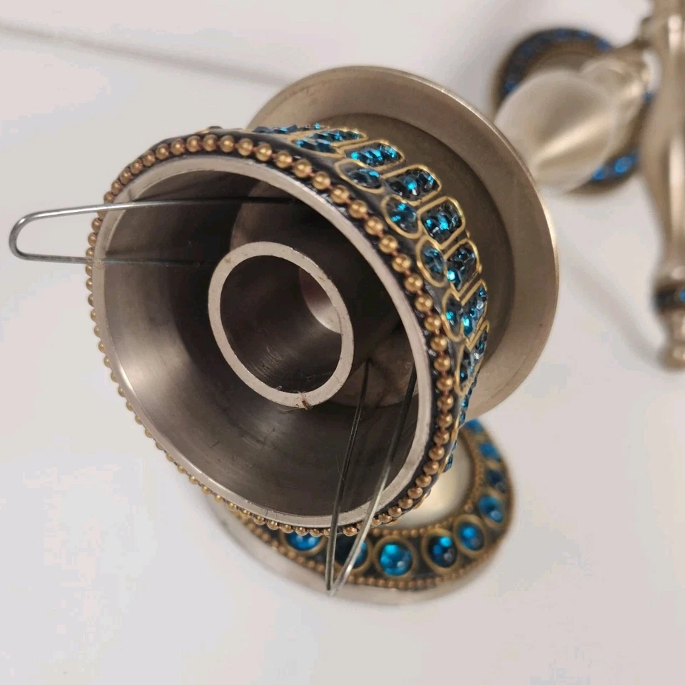 Apliques de pared estilo antorcha de metal cepillado con joyas de peltre Pier 1 portavelas 9" Foto 3 de 4