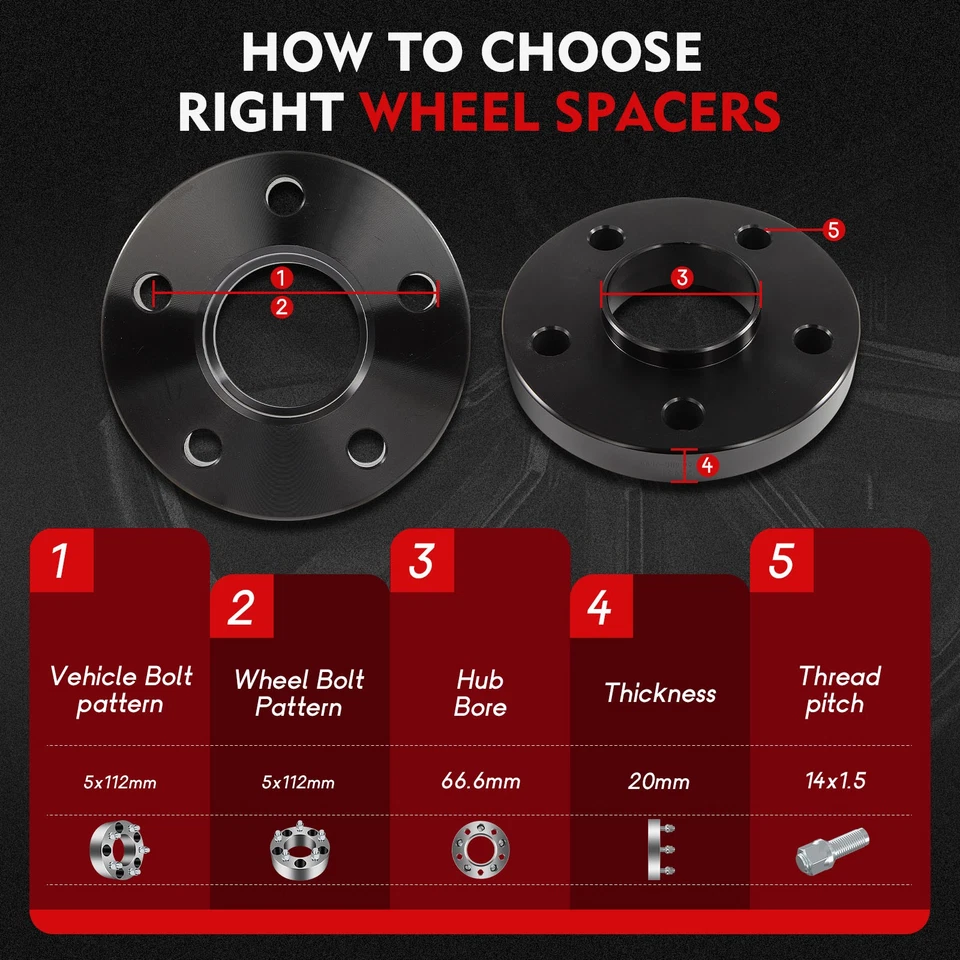 2 piezas espaciadores de rueda 5x112 mm 20 mm para Mercedes-Benz A150 A200 B160 C160 C400 C350 Foto 2 de 4